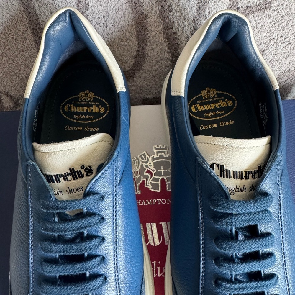 FINAL SALE Church’s  Boland 2 deerskin leather sneakers blue astral Size 9 NWB - Picture 4 of 11